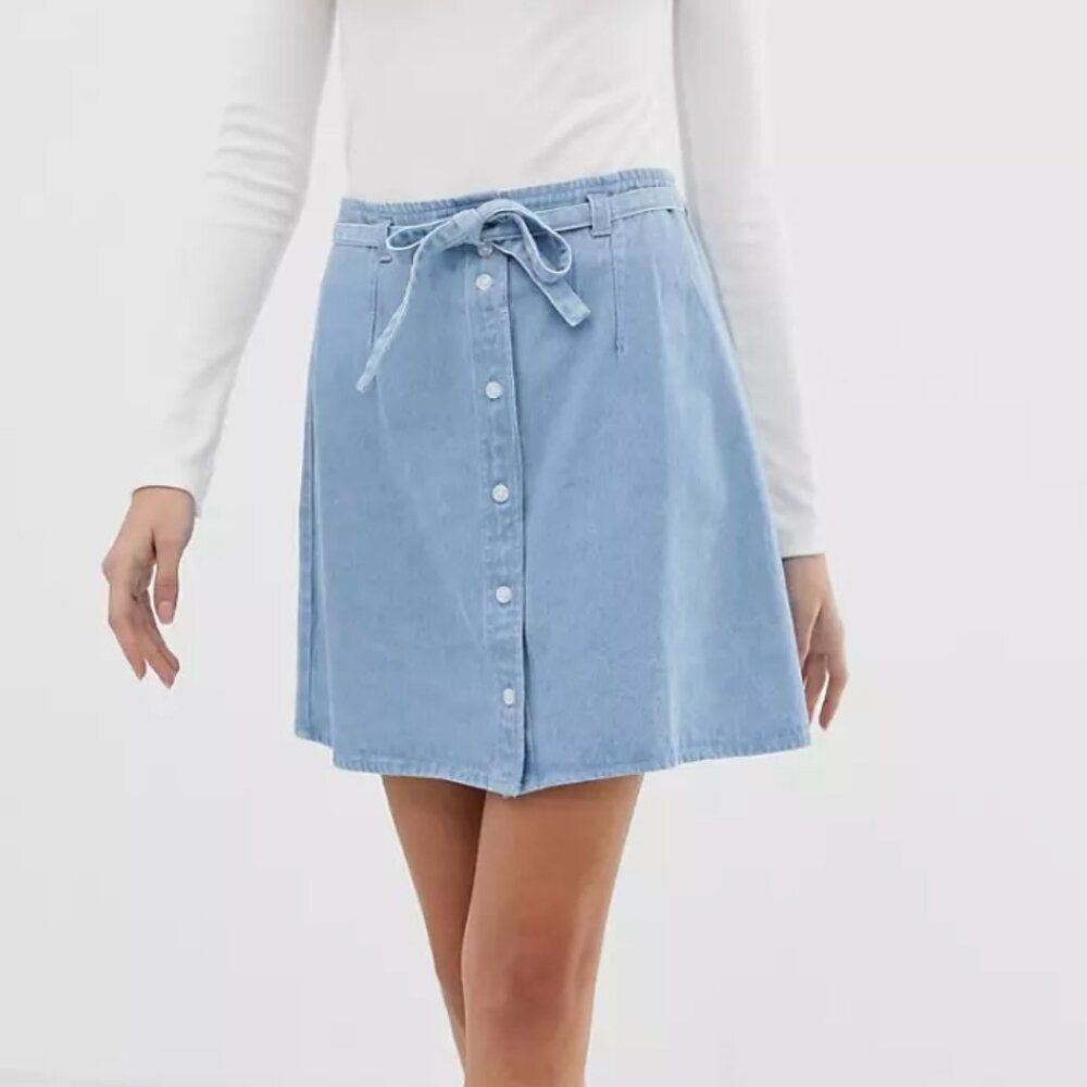 ASOS Denim Button Through Mini Skirt with Skinny Belt